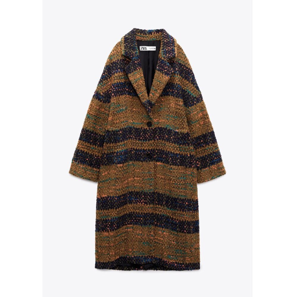 New Zara Textured Wool Blend Coat - Medium